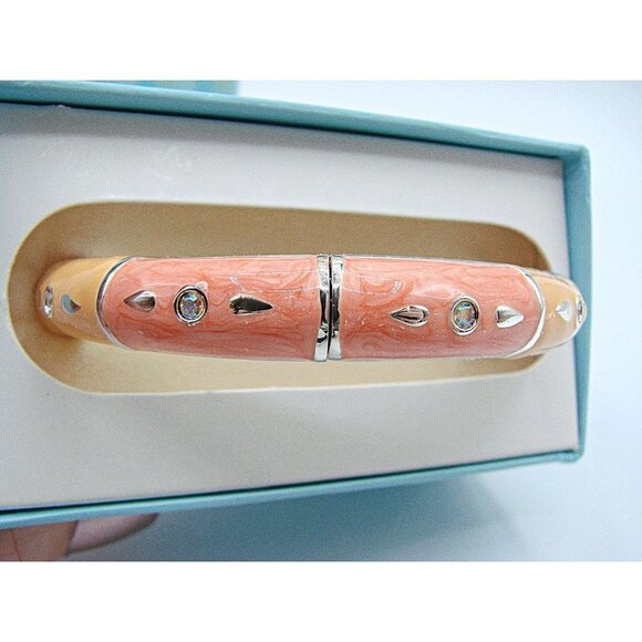 NEW Peach Sorbet Silver Enamel Rhinestone Magnetic Bangle Bracelet Original Box - Picture 9 of 12